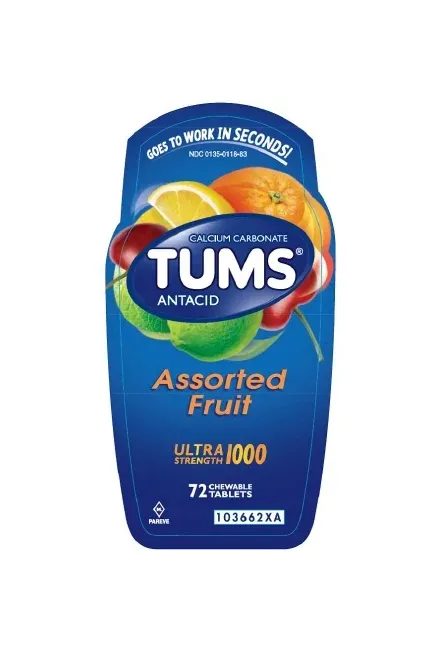 Glaxo Consumer Products - Tums Ultra Strength - 00135011883 - Antacid Tums Ultra Strength 1000 mg Strength Chewable Tablet 72 per Bottle