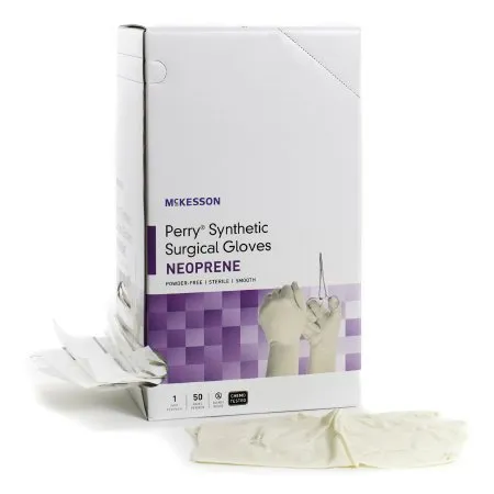 McKesson - 20-2665N - Perry Synthetic Surgical Gloves Surgical Glove Perry Synthetic Surgical Gloves Size 6.5 Sterile Polychloroprene Standard Cuff Length Smooth Cream Chemo Tested