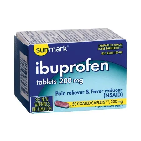 McKesson - sunmark - 49348019609 - Pain Relief sunmark 200 mg Strength Ibuprofen Caplet 50 per Bottle