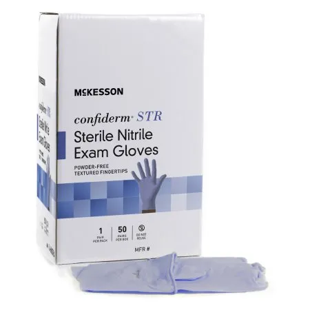 McKesson - 14-6NSTR8 - Confiderm STR Exam Glove Confiderm STR X Large Sterile Pair Nitrile Standard Cuff Length Textured Fingertips Blue Not Rated