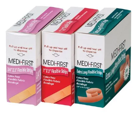 Medique Products - Medi-First - 62178 - Adhesive Strip Medi-First 3/4 X 4-11/16 Inch Fabric Rectangle Tan Sterile