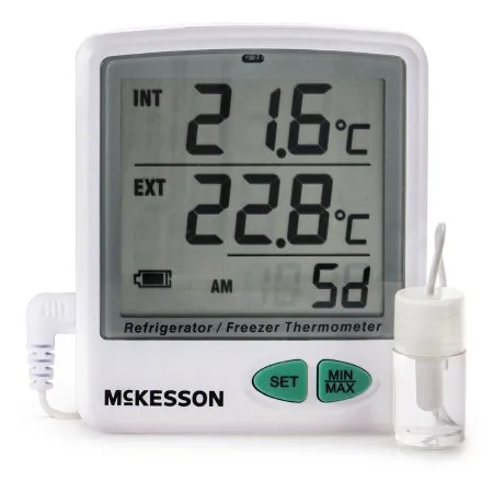 McKesson - MCK80021P - Datalogging Refrigerator / Freezer Thermometer with Alarm McKesson Fahrenheit / Celsius -50° to +158°F (-50° to +70°C) Flip-out Stand Battery Operated