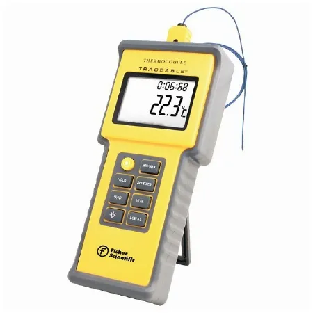 Fisher Scientific - 1507714 - Digital Total-range Thermometer With Alarm Fisher Scientific Traceable Fahrenheit / Celsius -328° To +2498°f (-200° To +1370°c) Type K Thermocouple Probe Multiple Mounting Options Battery Operated