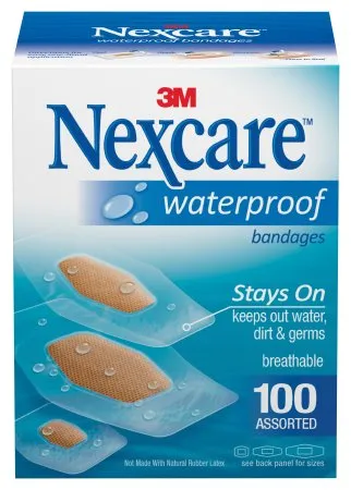 3M - Nexcare Waterproof - 432-100 -  Waterproof Adhesive Strip  7/8 X 1 1/16 Inch / 1 1/4 X 2 1/2 Inch / 1 1/16 X 2 1/4 Inch Plastic / Film Rectangle Clear / Tan Sterile