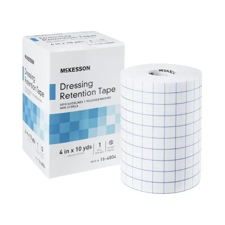 McKesson - 16-4804 - Water Resistant Dressing Retention Tape with Liner White 4 Inch X 10 Yard Nonwoven / Printed Release Paper NonSterile