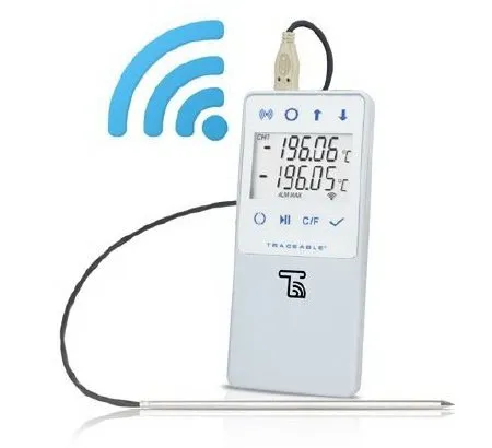 Cole-Parmer Inst. - TraceableLIVE - 18001-08 - Datalogging Liquid Nitrogen Thermometer With Alarm Traceablelive Fahrenheit / Celsius -328° To +221°f (-200° To +105°c) Stainless Steel Probe / Platinum Rtd Sensor Multiple Mounting Options Battery Operated