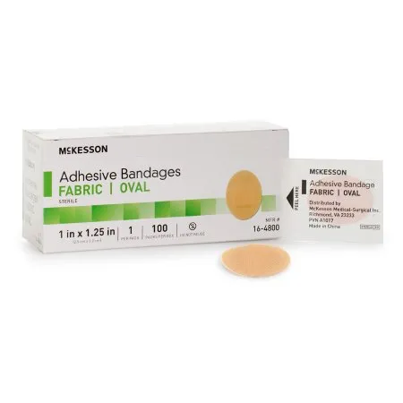 McKesson - 16-4800 - Adhesive Strip 1 X 1 1/4 Inch Fabric Oval Tan Sterile