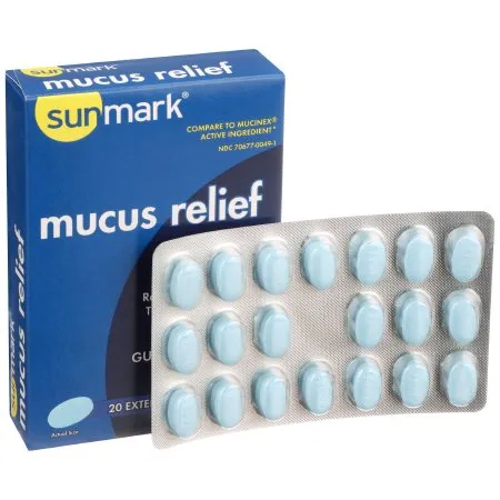 McKesson - sunmark mucus E.R. - 70677004901 - Cold and Cough Relief sunmark mucus E.R. 600 mg Strength Extended Release Tablet 20 per Box