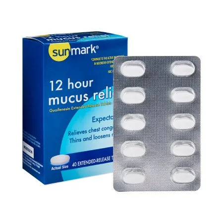 McKesson - sunmark mucus E.R. - 70677005501 - Cold and Cough Relief sunmark mucus E.R. 600 mg Strength Extended Release Tablet 40 per Box