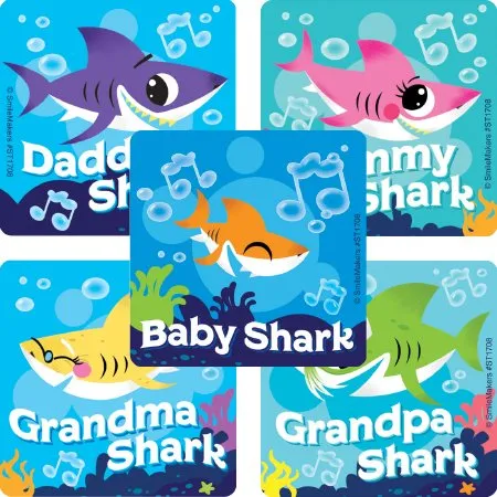 SmileMakers - ST1708R - Smilemakers 100 Per Roll Baby Shark Sticker 2-1/2 Inch