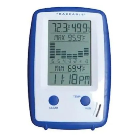 Cole-Parmer Inst - Traceable - 18004-34 - Thermometer / Clock / Humidity Monitor Traceable -4° To +122°f (-20° To +50°c) Internal Sensor Flip-out Stand / Wall Mount Battery Operated