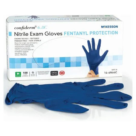 McKesson - McKesson Confiderm 6.8C - 14-6N64C - Exam Glove McKesson Confiderm 6.8C Medium NonSterile Nitrile Standard Cuff Length Textured Fingertips Blue Chemo Tested / Fentanyl Tested