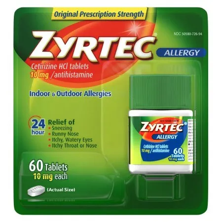 J&J - Zyrtec - 50580072694 - Allergy Relief Zyrtec 10 mg Strength Tablet 60 per Bottle