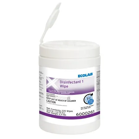 Ecolab Professional - 6000261 - Ecolab Ecolab Disinfectant 1 Ecolab Disinfectant 1 Surface Disinfectant Cleaner Bactericidal Manual Pull Wipe 220 Count Canister Sweet Scent NonSterile