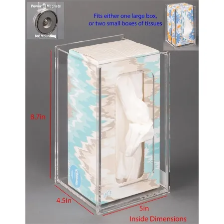Poltex - TISSUE4.5-M - Tissue Box Holder Poltex Clear Petg Manual One Large Box / Two Small Boxes Magnet Mount