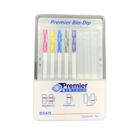 Premier Biotech - Premier Bio-Dip - PDA-5ZO2-5 - Drugs of Abuse Test Kit Premier Bio-Dip 5-Drug Panel AMP500  BZO300  COC150  OPI2000  THC50 Urine Sample 5 Tests CLIA Waived