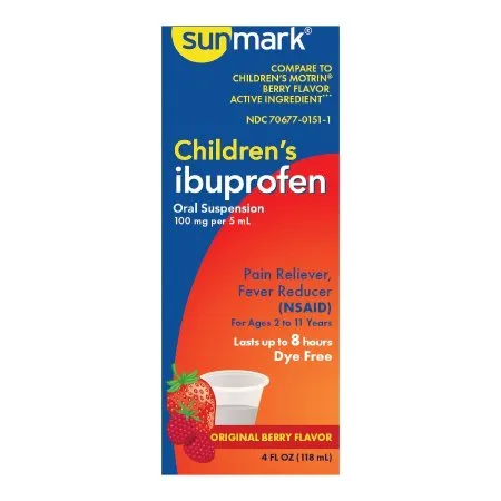 McKesson - sunmark - 70677015101 - Children's Pain Relief sunmark 100 mg / 5 mL Strength Ibuprofen Oral Suspension 4 oz.