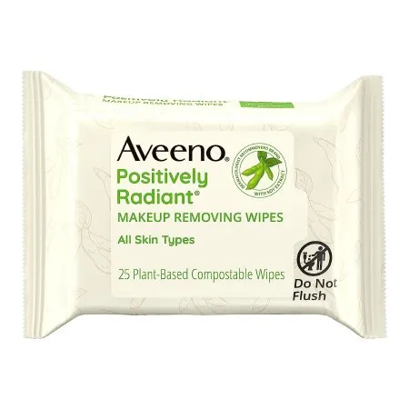 J & J Sales - Aveeno Positively Radiant - 38137115719 - Makeup Remover Aveeno Positively Radiant Wipe Soft Pack Scented
