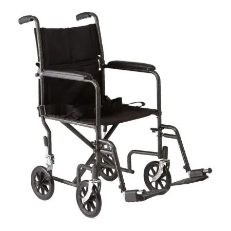 Medline - MDS808200B - Transport Chair 19 Inch Seat Width Full Length Arm 250 Lbs. Weight Capacity Black Upholstery