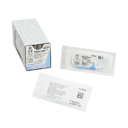 J & J Healthcare Systems - Prolene - 8632G - Nonabsorbable Suture With Needle Prolene Polypropylene Pc-5 3/8 Circle Precision Conventional Cutting Needle Size 3 - 0 Monofilament