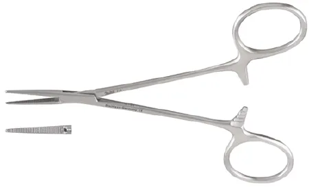 Integra Lifesciences - Miltex - 7-8 - Hemostatic Forceps Miltex Halsted-mosquito 5 Inch Length Or Grade German Stainless Steel Nonsterile Ratchet Lock Finger Ring Handle Straight Serrated Tips