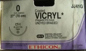 J & J Healthcare Systems - Coated Vicryl - JJ41G - Absorbable Suture With Needle Coated Vicryl Polyglactin 910 Ct-1 1/2 Circle Taper Point Needle Size 0 Braided