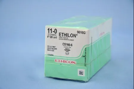 J & J Healthcare Systems - Ethilon - 9016G - Nonabsorbable Suture With Needle Ethilon Nylon Cs160-6 1/2 Circle Opthalmic Spatula Needle Size 11 - 0 Monofilament