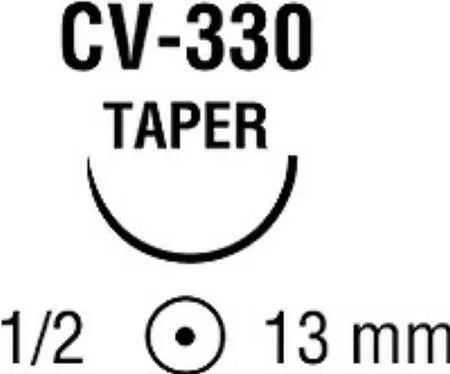 Covidien - Ti-Cron - 88863226-41 - Nonabsorbable Suture With Needle Ti-cron Polyester Cv-330 1/2 Circle Taper Point Needle Size 3 - 0 Braided