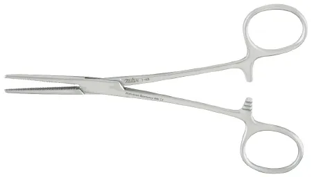 Integra Lifesciences - Miltex - 7-52 - Hemostatic Forceps Miltex Baby Crile 5-1/2 Inch Length Or Grade German Stainless Steel Nonsterile Ratchet Lock Finger Ring Handle Curved Serrated Tips