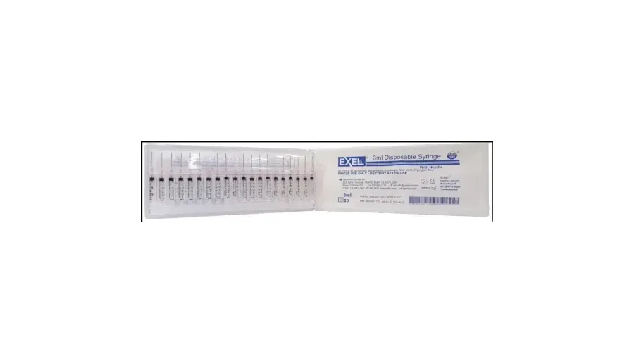 Exel - 26611 - Syringe & Needle, Luer Slip, 3cc, Low Dead Space Plunger, 20G x 1", 100/bx, 10 bx/cs (24 cs/plt)