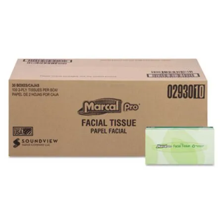 Marcal PRO - MRC-2930 - 100% Recycled Convenience Pack Facial Tissue, Septic Safe, 2-ply, White, 100 Sheets/box, 30 Boxes/carton