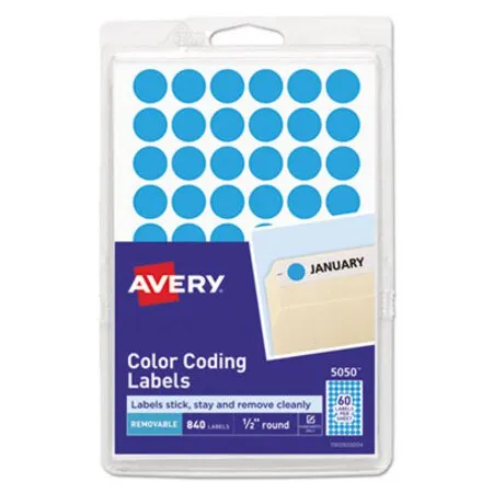Avery - AVE-05050 - Handwrite Only Self-adhesive Removable Round Color-coding Labels, 0.5 Dia, Light Blue, 60/sheet, 14 Sheets/pack, (5050)
