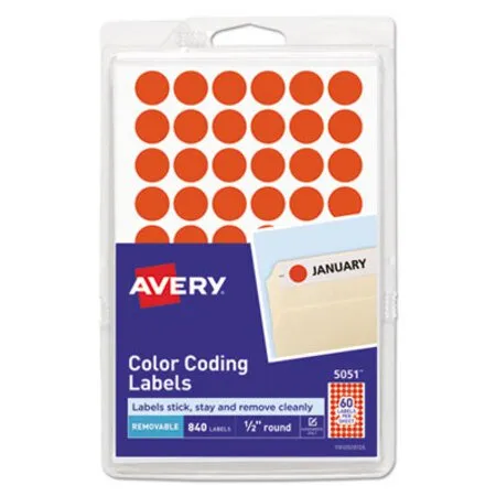 Avery - AVE-05051 - Handwrite Only Self-adhesive Removable Round Color-coding Labels, 0.5 Dia, Neon Red, 60/sheet, 14 Sheets/pack, (5051)
