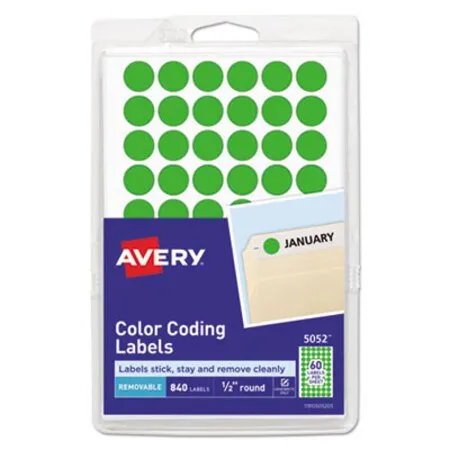 Avery - AVE-05052 - Handwrite Only Self-adhesive Removable Round Color-coding Labels, 0.5 Dia, Neon Green, 60/sheet, 14 Sheets/pack, (5052)