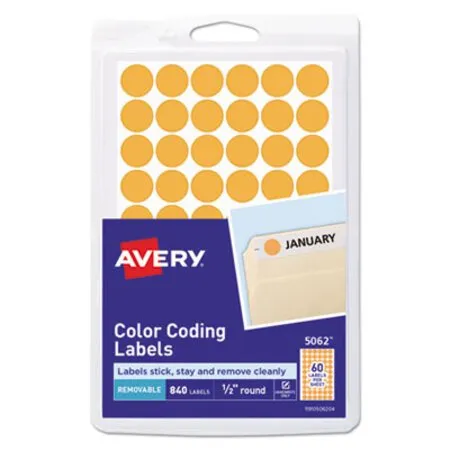 Avery - AVE-05062 - Handwrite Only Self-adhesive Removable Round Color-coding Labels, 0.5 Dia, Neon Orange, 60/sheet, 14 Sheets/pack, (5062)