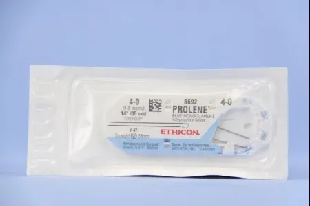 J&J - Prolene - 8592G - Nonabsorbable Suture with Needle Prolene Polypropylene V-47 Straight Taper Cutting Needle Size 4 - 0 Monofilament