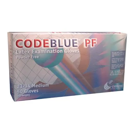 McKesson - 23-34 - CODEBLUE PF Exam Glove CODEBLUE PF Medium NonSterile Latex Extended Cuff Length Fully Textured Blue Not Rated