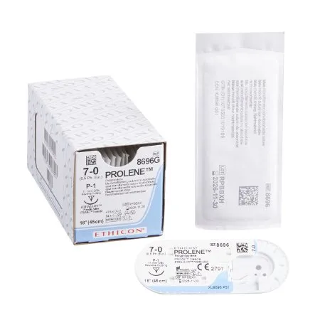 J & J Healthcare Systems - Prolene - 8696G - Nonabsorbable Suture With Needle Prolene Polypropylene P-1 3/8 Circle Precision Reverse Cutting Needle Size 7 - 0 Monofilament