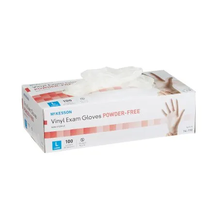 McKesson - 14-118 - Exam Glove Large NonSterile Vinyl Standard Cuff Length Smooth Clear Not Rated