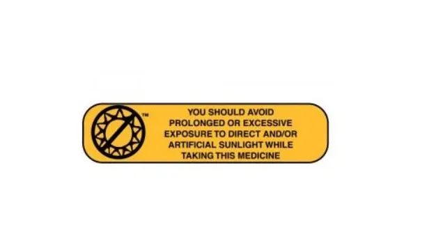 Apothecary Products - 40351 - Pre-printed Label Apothecary Products Auxiliary Label Yellow Paper You Should Avoid Prolonged Or Excessive Exposure To Direct And/or Artificial Sunlight While Taking This Medication Black Safety And Instructional 3/8 X 1-9/16