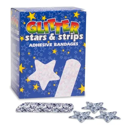 Dukal - Glitter Stat Strip - GLIAST100 -  Adhesive Strip  3/4 X 3 Inch Plastic Rectangle Kid Design (Glitter Stars and Stripes) Sterile