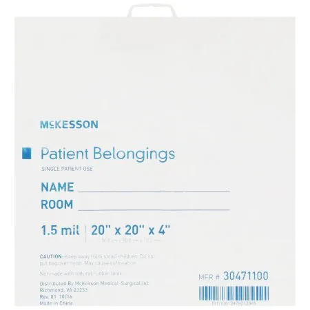 McKesson - From: 30421100 To: 30471100 - Patient Belongings Bag 4 X 20 X 20 Inch Polyethylene Drawstring Closure Clear