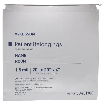 McKesson - 30431100 - Patient Belongings Bag 4 X 20 X 20 Inch Polyethylene Drawstring Closure Clear