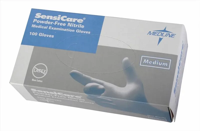 Medline Industries - SensiCare - 484805 - SensiCare Nitrile Exam Glove, 2X-Large, 9-1/2", Blue, Beaded Cuff, Latex-free.