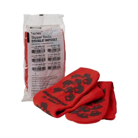 McKesson - 40-3811-001 - Terries Slipper Socks Terries X Large Red Above the Ankle