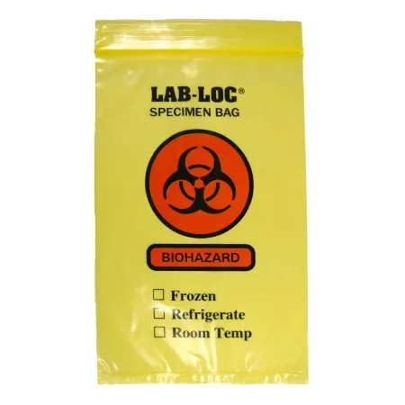 Elkay Plastics - Lab-Loc - From: LAB20609YE To: LAB221215YE - Lab Loc Specimen Transport Bag with Document Pouch Lab Loc 6 X 9 Inch Zip Closure Biohazard Symbol / Storage Instructions NonSterile