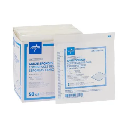 Medline - Caring - PRM4408 - Gauze Sponge Caring 4 X 4 Inch 2 per Pack Sterile 8-Ply Square