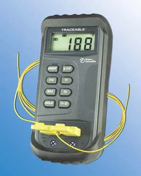 Fisher Scientific - 1507839 - Digital Laboratory Thermometer Fisher Scientific Traceable Fahrenheit / Celsius -58° To +1999°f (-50° To +1300°c) 2 Type K Beaded Probes Handheld / Desk Mount Battery Operated