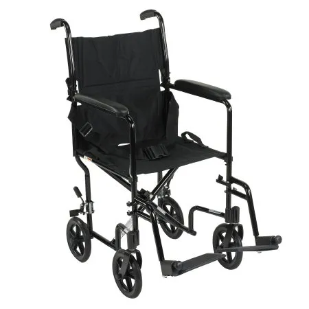 Drive Medical - ATC17-BK - Lightweight Transport Chair Aluminum Frame with Black Finish 300 lbs. Weight Capacity Fixed Height / Padded Arm Black Upholstery