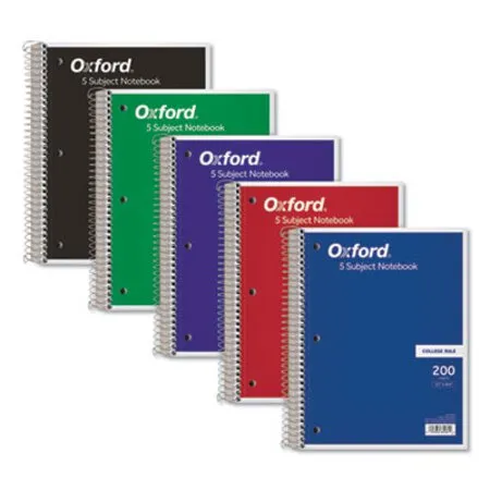 Oxford - TOP-65581 - Coil-lock Wirebound Notebook, 3-hole Punched, 5-subject, Medium/college Rule, Randomly Assorted Covers, (200) 11 X 8.5 Sheets